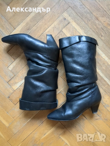 Дамски кожени ботуши с вълнена подплата