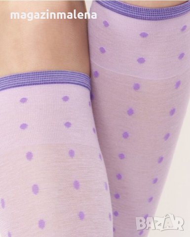 Philippe Matignon яркорозови,светлолилави фигурални три четвърти памучни чорапи до колената , снимка 4 - Дамски чорапи - 29572359