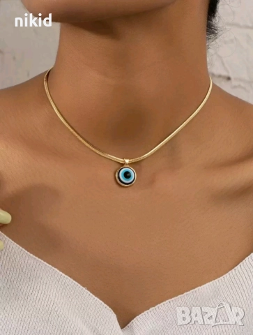 Окото на Назар дамско колие златист кръгъл синджир