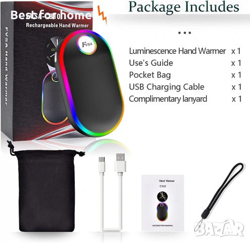 FVSA акумулаторен нагревател за ръце,7 променящи се цвята, 10000mAh, (13-18 часа), преносим USB за м, снимка 5 - Друга електроника - 40010810