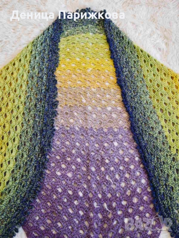 Ръчно плетен триъгълен шал наметка "Лунна нощ" , снимка 7 - Шалове - 52771222