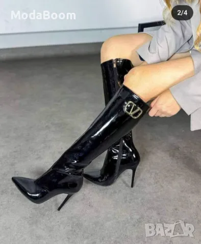 Черен лак • луксозни дамски ботуши , снимка 2 - Дамски ботуши - 48038921