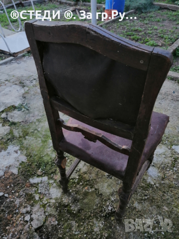 Ретро дървени столове с дърворезба и кожена седалка и облегалка , снимка 8 - Столове - 44684909