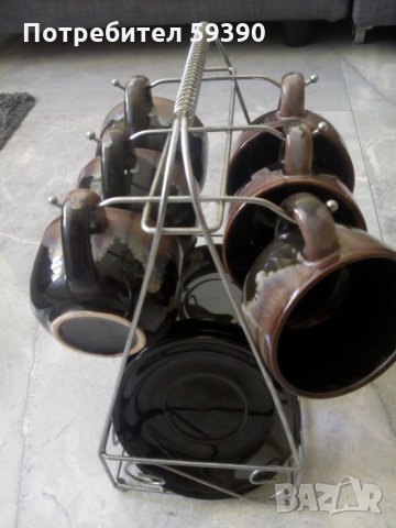 Керамични чаши за кафе със стойка, снимка 6 - Чаши - 29396157