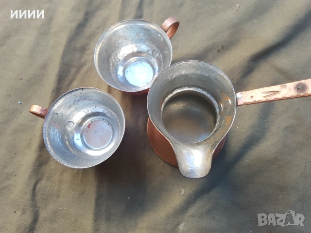Бакърено джезве с чаши и поднос , снимка 3 - Антикварни и старинни предмети - 53162825