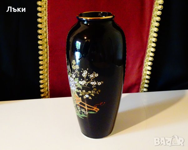 Ваза японски порцелан,злато,кобалт 22 см. , снимка 9 - Вази - 30248363