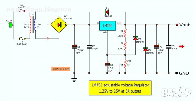 Линеен регулируем стабилизатор на напрежение LM350T от 1.2V до 33V ​с ток до 3А, снимка 3 - Друга електроника - 35325586