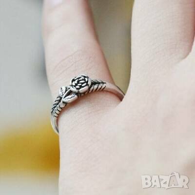Нежен сребърен пръстен, роза, снимка 2 - Пръстени - 31412986