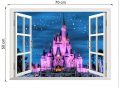 3D Нощна гледка през прозорец на замък Дворец самозалепващ стикер лепенка за стена декор, снимка 2