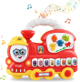 Сензорна музикална играчка червен влак с клавиатура за пиано за малки деца