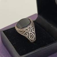 Красив сребърен пръстен маркиран Черен ахат #63В, снимка 2 - Пръстени - 44383206