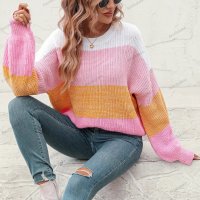 Дамски моден пуловер с цветни блокове, 3цвята - 023, снимка 10 - Блузи с дълъг ръкав и пуловери - 42305738