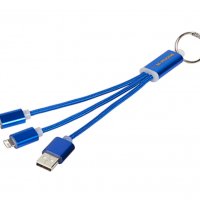 Scolt Кабел 3 в 1 USB, Lightning, micro USB и USB type C, син, снимка 1 - USB кабели - 38188614