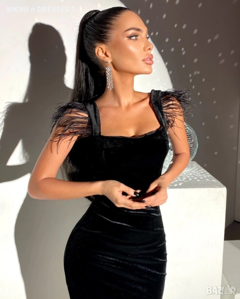 Елегантна черна рокля с пера официална Avin Alessa Cliche , снимка 1