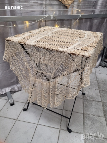 плетена овална покривка бежова-195/95, снимка 1