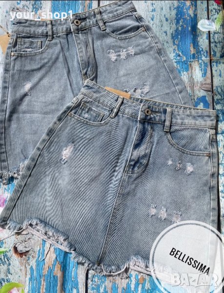Дамска къса дънкова пола с висока талия , снимка 1
