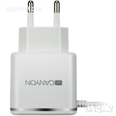 Зарядно за телефон таблет CANYON CNE-CHA043WS, 240V 2.1A с 1m кабел USB към Lightning, снимка 1
