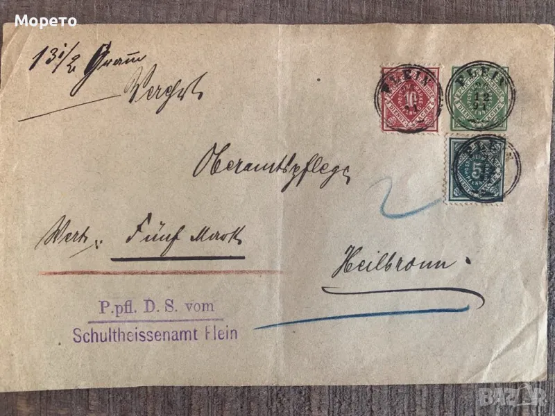 Рядък пътувал плик от Германия(Вюртенберг)-1892год.-3, снимка 1
