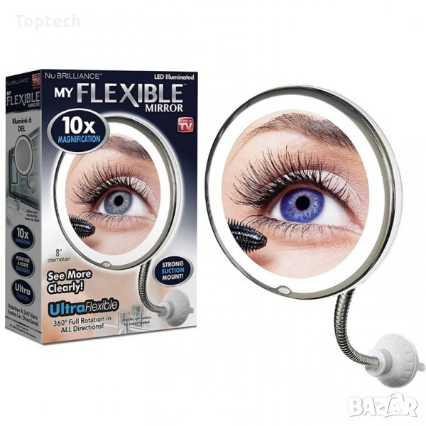 Увеличаващо LED Огледало С 10 Пъти Увеличение, LED Светлина И Вакум За Захващане, снимка 1