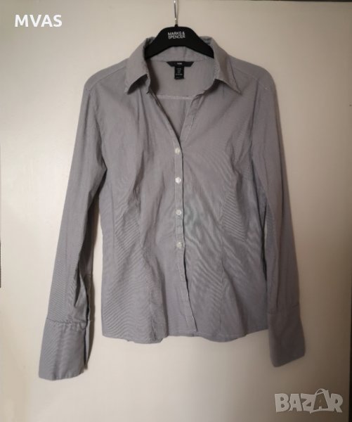 Нова сива H&M риза с бяло райе 38 S номер, снимка 1
