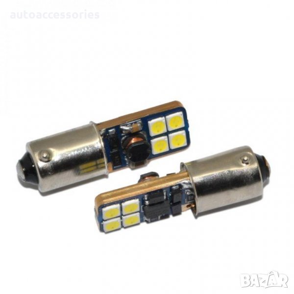 Комплект лед крушки H6W BAX9s 8 SMD 3030, Canbus, 350 лумена, 4W, 2бр.Ангелски очи BMW, снимка 1