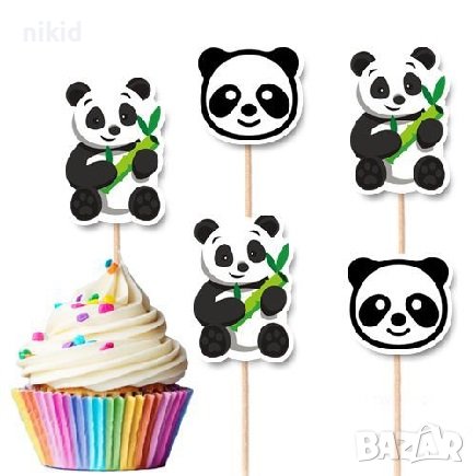 10 бр Панда мече мечета топери клечки за мъфини декорация и украса, снимка 1