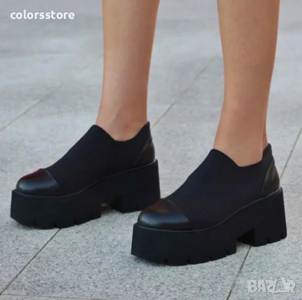 Обувки на платформа - черен неопрен - NPR22, снимка 1