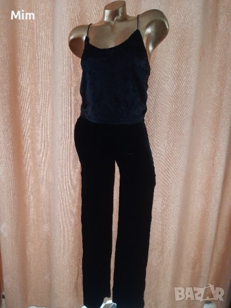 S Черен клин с висока талия от плюш и къс топ , снимка 1