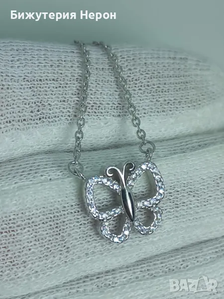 Сребърно Колие Пеперудка, снимка 1