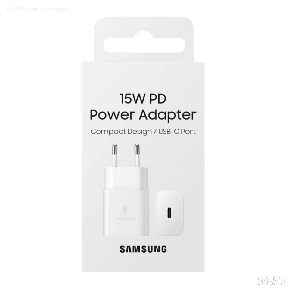 Оригинален адаптер Samsung 15W USB-C, EP-T1510NWEGEU, 220V Fast Charging в кутия, Бял , снимка 1