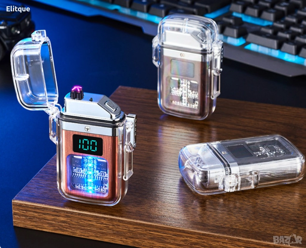 Елегантна прозрачна ветроустойчива запалка с LED светлинки, снимка 1