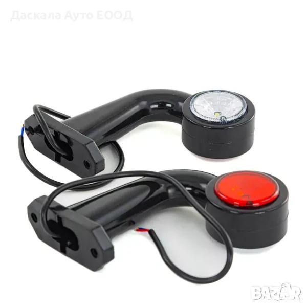 1бр. ЛЕД LED рогче с 1 диод червено/бяло криво, e-mark, 12/24V, снимка 1