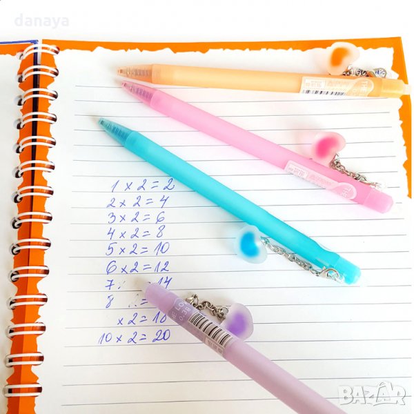 1591 Изтриващ се син химикал с гума и висулка сърце, снимка 1