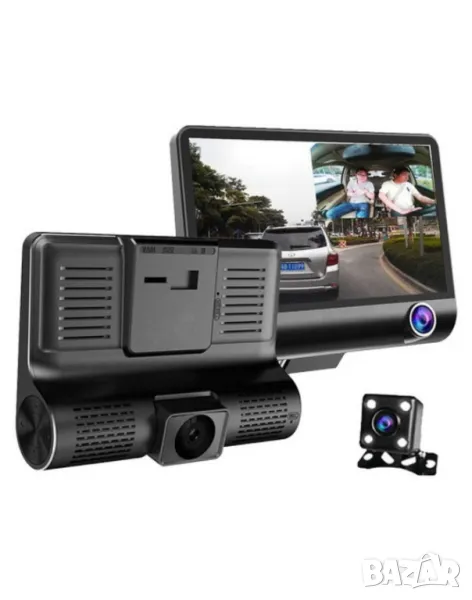 Видеорегистратор Full HD 1080P с 3 камери, дисплей 4" и нощен HDR запис, снимка 1