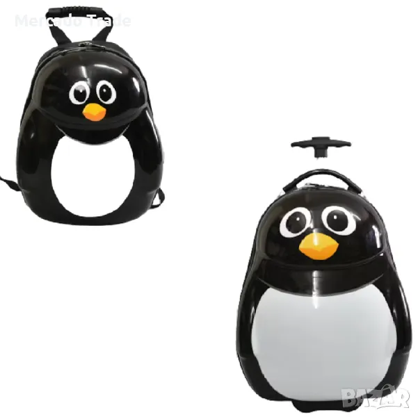 Комплект Mercado Trade, Куфар и раница, За деца, Пингвин, Черен, снимка 1