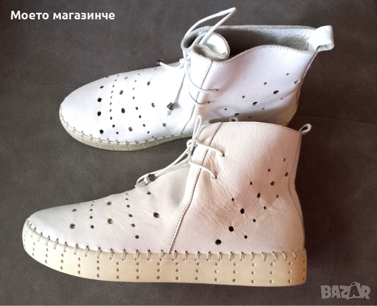 Нови български кожени ботички с перфорации и връзки – № 39 (с етикет), снимка 1