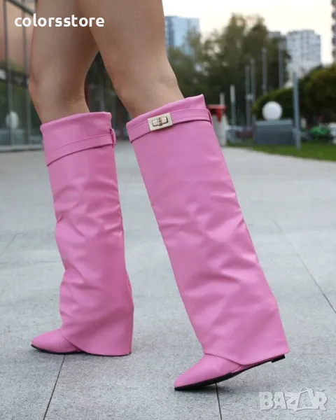 Ботуши на платформа - розова кожа - K-40, снимка 1
