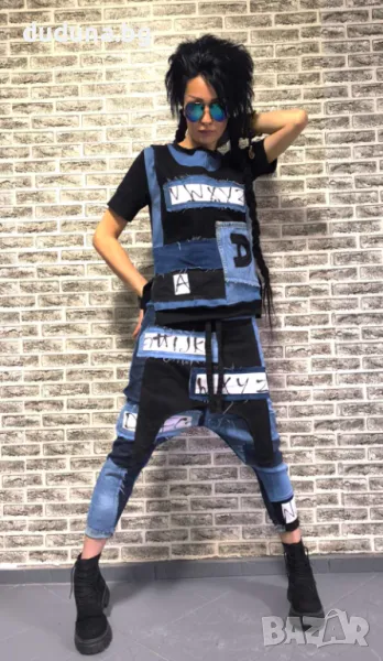 Нов страхотен дамски сет дънкови потури и тениска в стил дудуна!, снимка 1