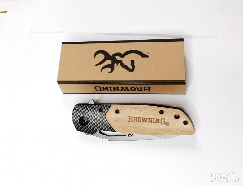	Browning В9 Сгъваем автоматичен джобен нож с дървени чирени и метални елементи с, снимка 1