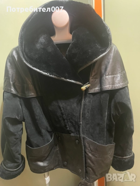 Яке- естествен велур и кожа, с качулка., снимка 1