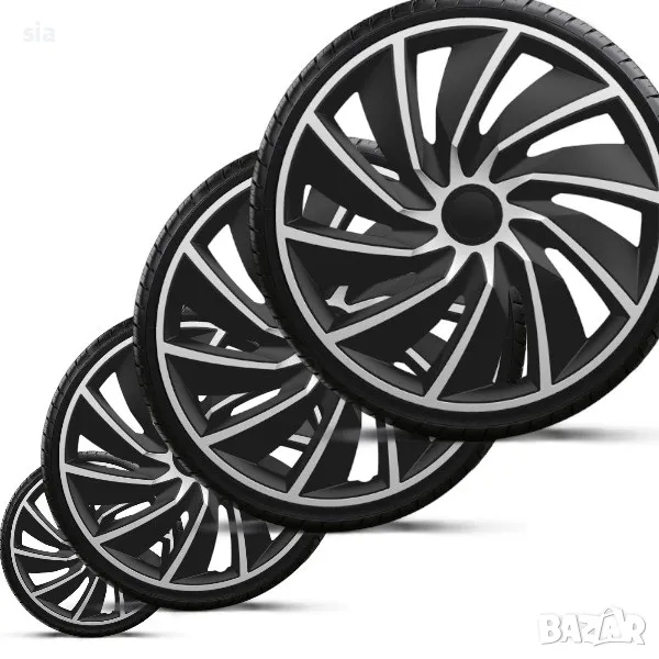 Тасове за гуми 14,15,16,17,18 цола, TURBO SILVER BLACK, 4бр., снимка 1