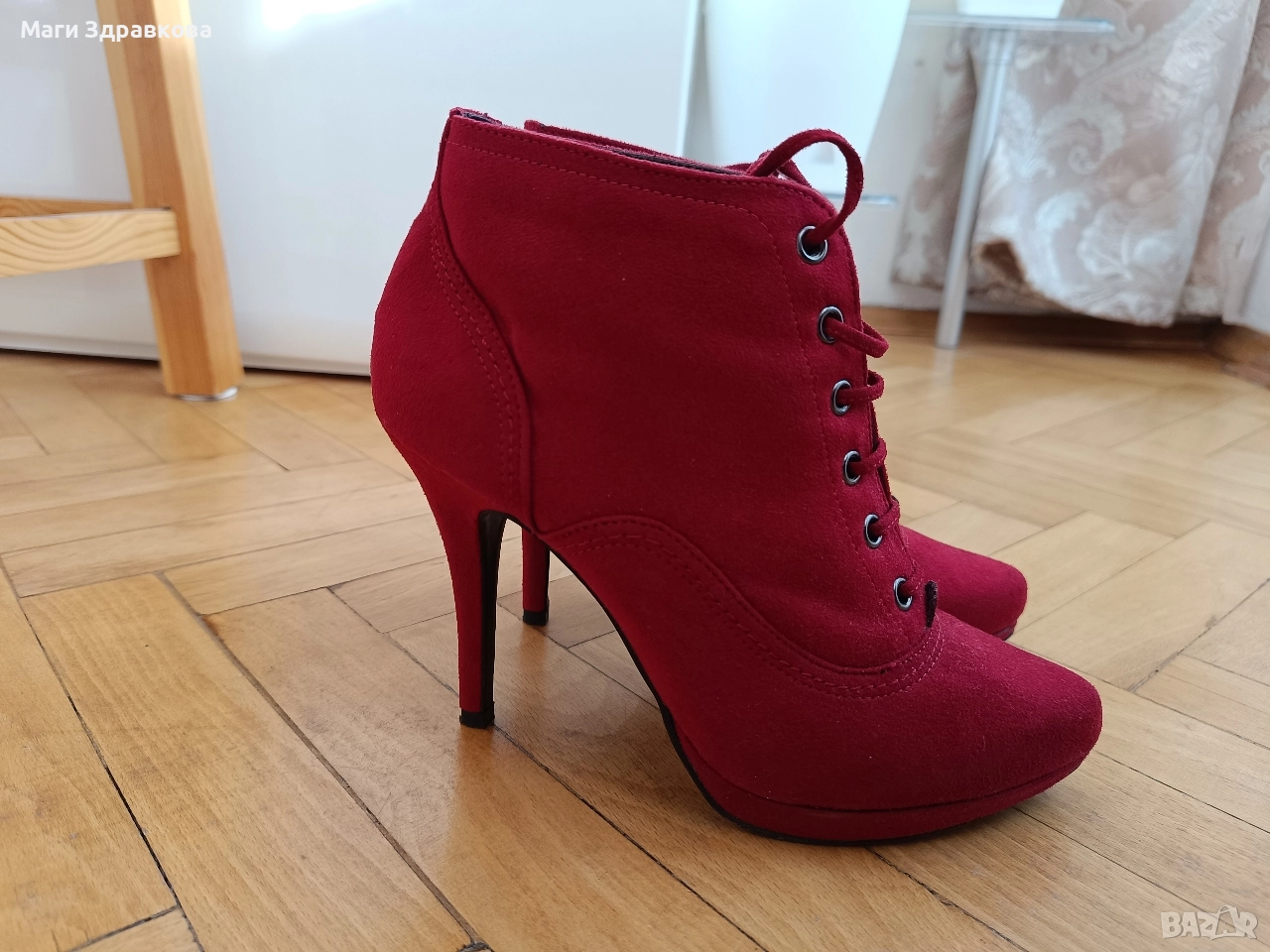 продавам велурени дамски обувки на висок ток, снимка 1