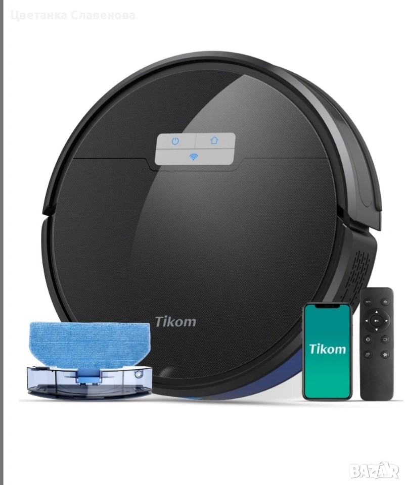 Прахосмукачка робот Tikom G8000 Pro, 2 в 1 и моп  мощност4500Pa,WiFi,150 мин , снимка 1