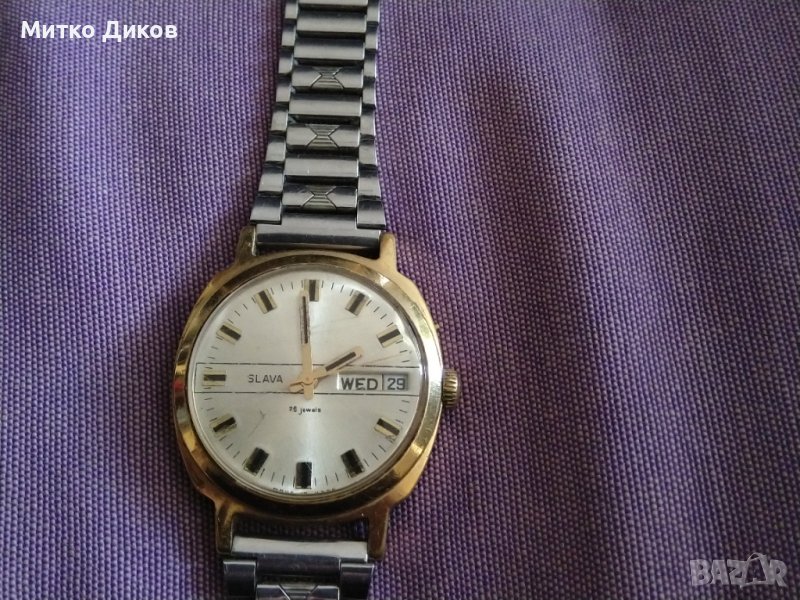 Часовник Slava Слава СССР златно покритие 10 Au 25 jewels камъка датник от соца автоматичен работи, снимка 1
