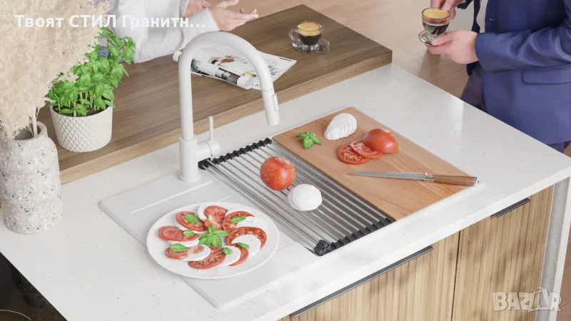 Бял кухненска мивка от гранит Копенхаген 780x500 Top 60, снимка 1