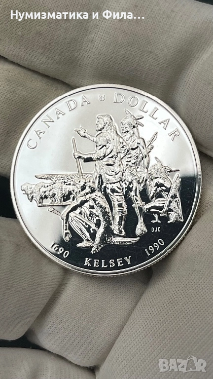 Сребърна монета Канада 1 долар 1990 година, снимка 1
