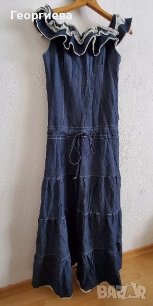 Уникална макси рокля в тъмносин деним, снимка 1
