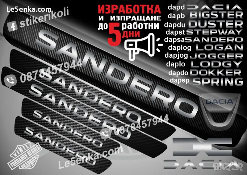 ПРАГОВЕ карбон DACIA SANDERO фолио стикери dapsa, снимка 1