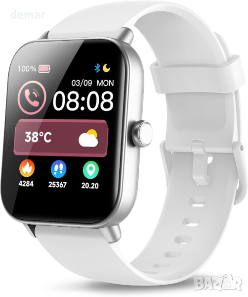 Смарт часовник Yoever, 1,8" фитнес часовник, IP68, бял, снимка 1