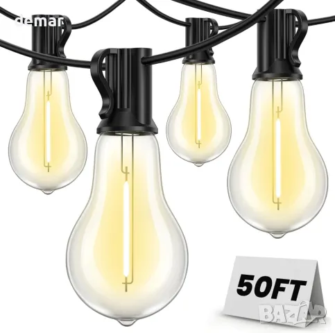 Външни светлини Bestendony Водоустойчиви, 15M гирляндни светлини с 26 нечупливи крушки (1 резервна)